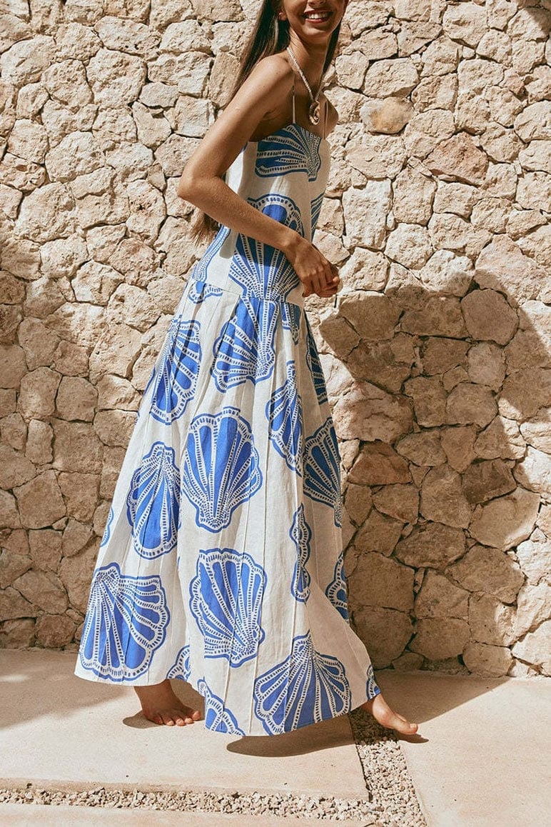 Rosa Clothing Ocean Scallops Drop Waist Flare Maxi Dress Rosa Clothing Ocean Scallops Drop Waist Flare Maxi Dress