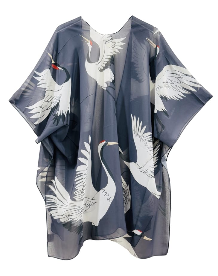 Gray-White Crane Kimono