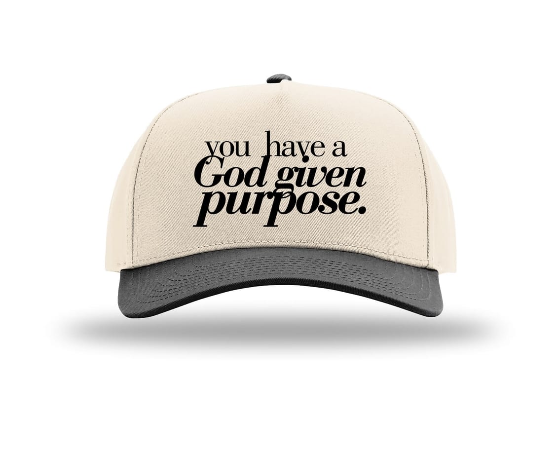 God Given Purpose Cream Trucker Hat with Black Bill