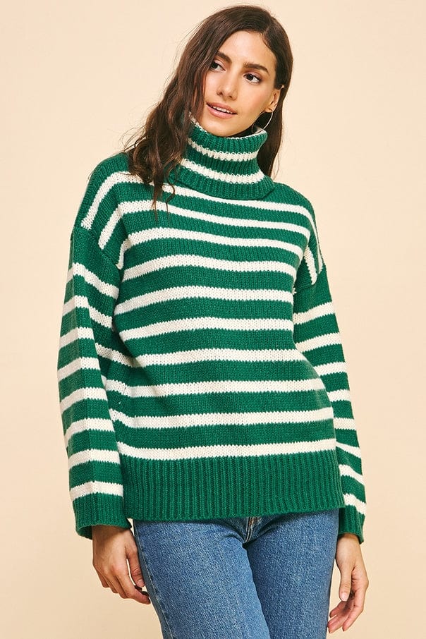 Pinch Pinch Oversized Striped Turtle Neck Sweater in Green - Little Miss Muffin Children & Home