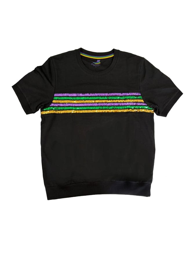 Mardi Gras Creations Mardi Gras Creations Adult Sequin Stripe French Terry Short Sleeve Shirt - Black - Little Miss Muffin Children & Home