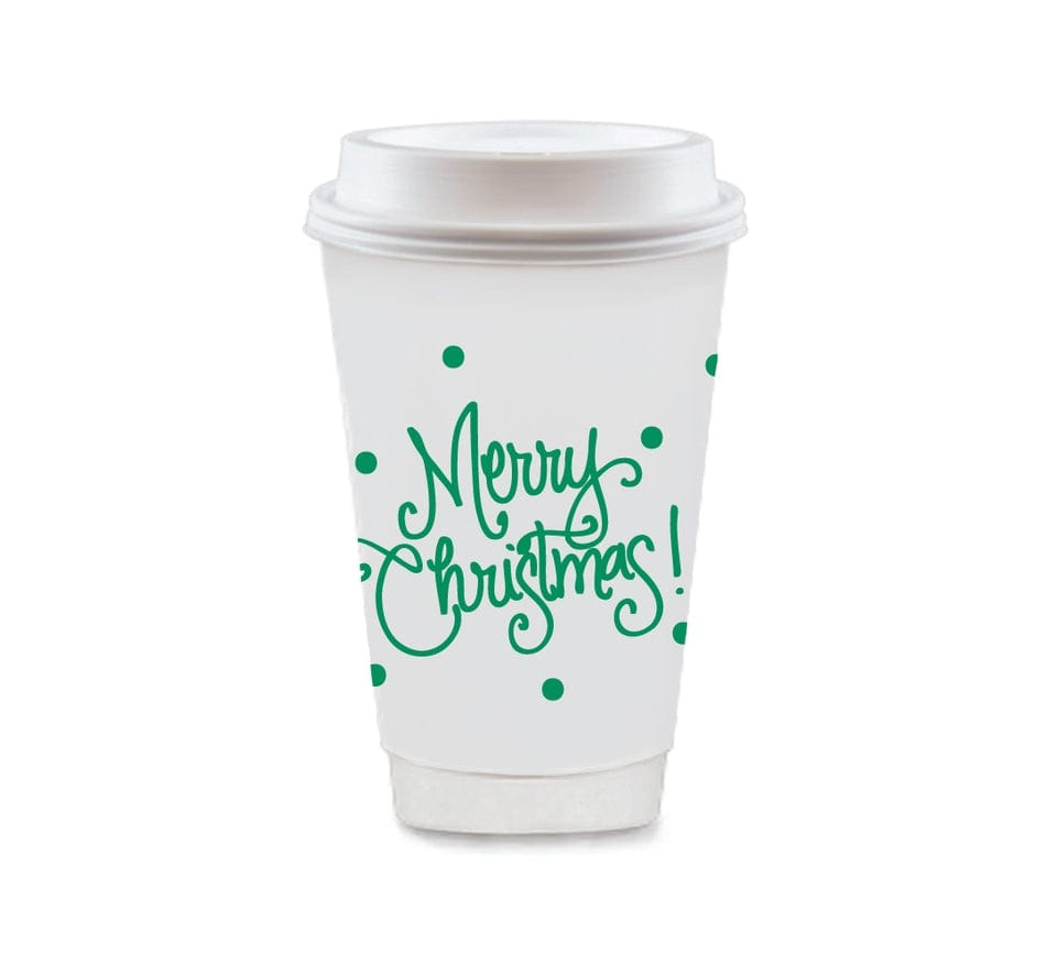 Natalie Chang Natalie Chang Merry Christmas with Polka Dots To-Go Coffee Cups, Green - Little Miss Muffin Children & Home