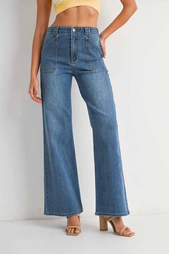 Just Black Patch Pocket Wide Leg Flare Jeans - Little Miss Muffin Children & Home