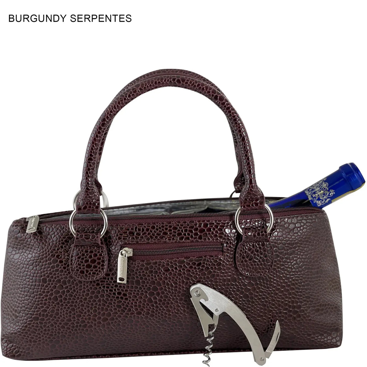 Burgundy Serpentes Insulated Single Bottle Wine Clutch