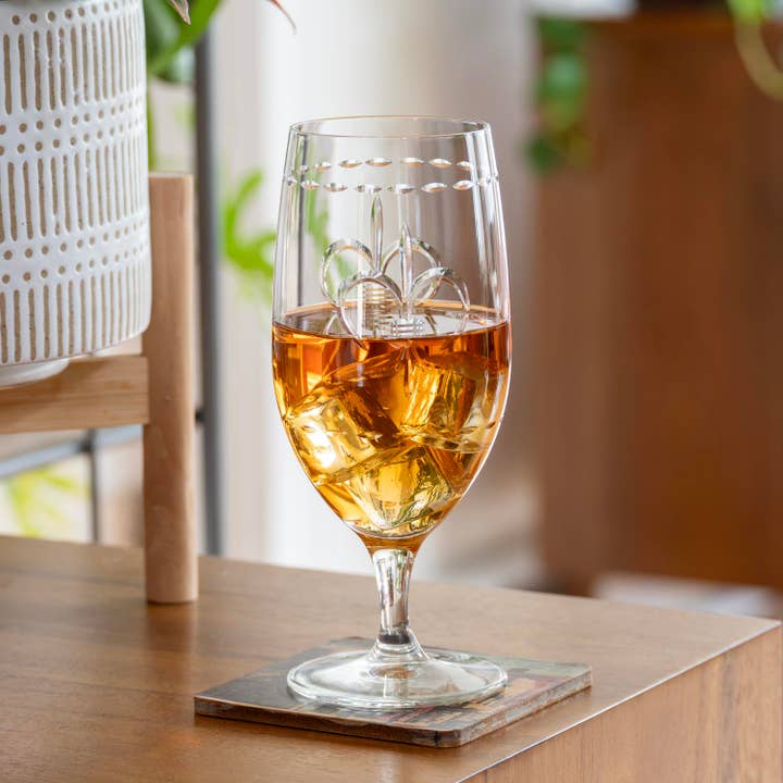 Fleur De Lis 16oz Footed Iced Tea Glass