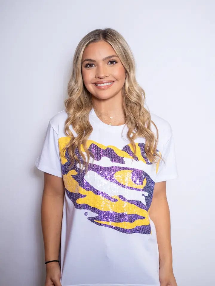 Bomb Designs Bomb Designs Sequin LSU Eye of the Tiger Tee - Little Miss Muffin Children & Home