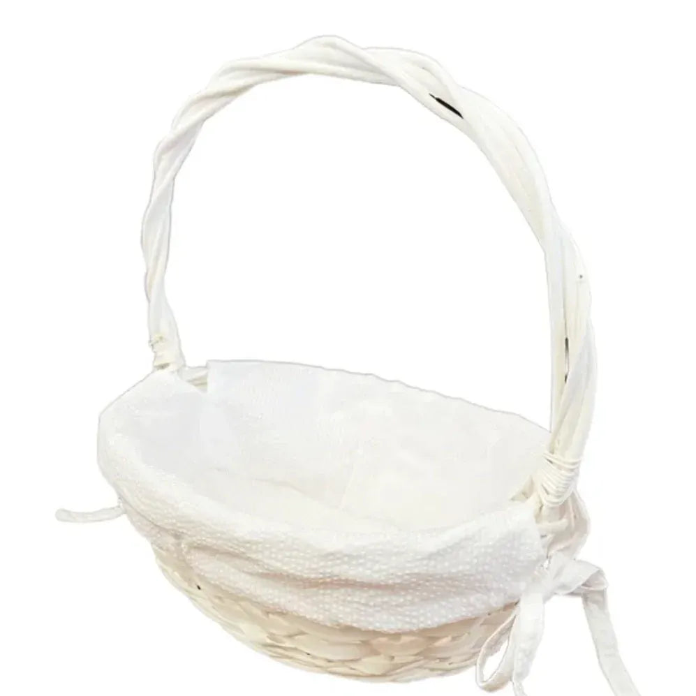 White Wicker Easter Basket with White Seersucker Liner