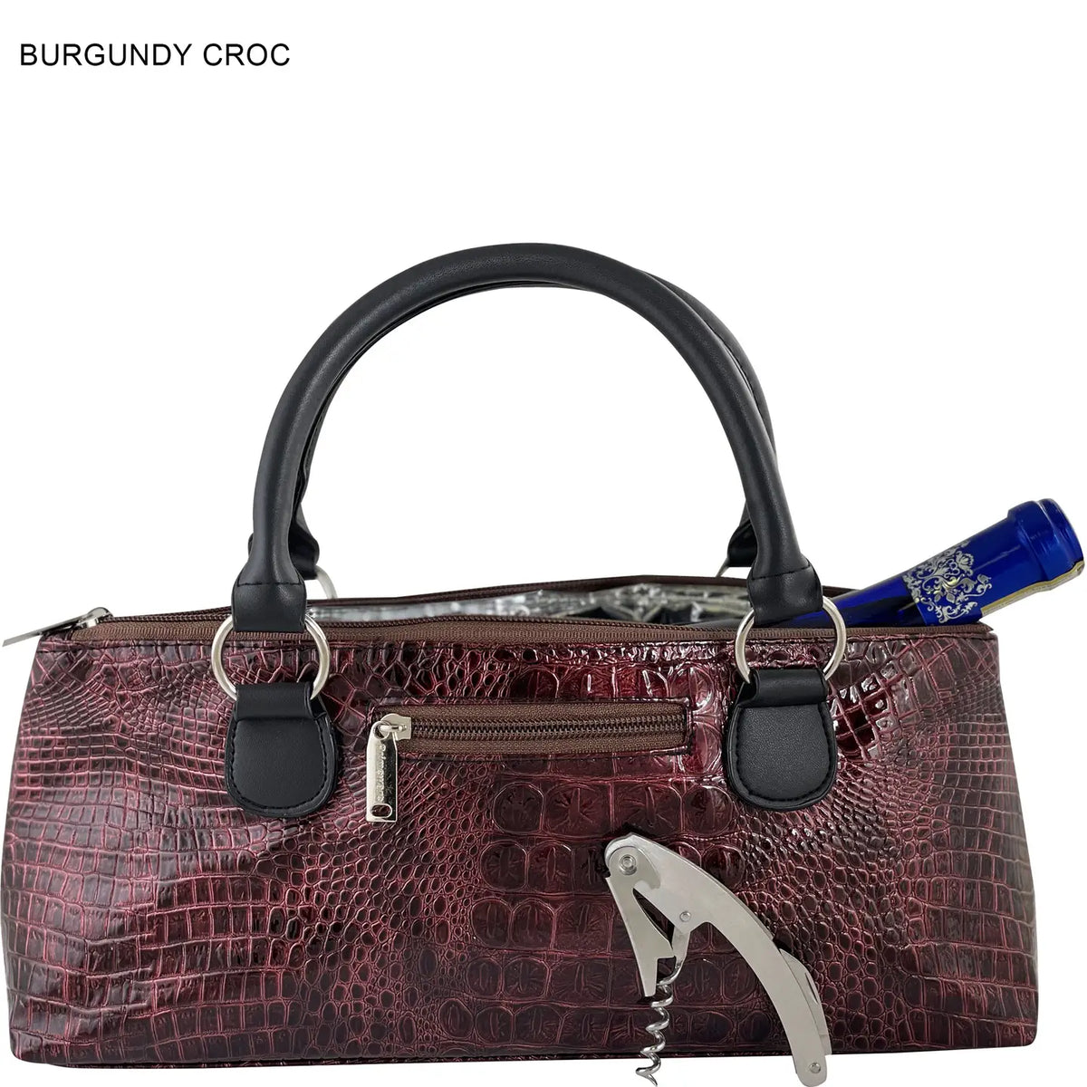 Burgundy Croc Design Insulated Wine Clutch