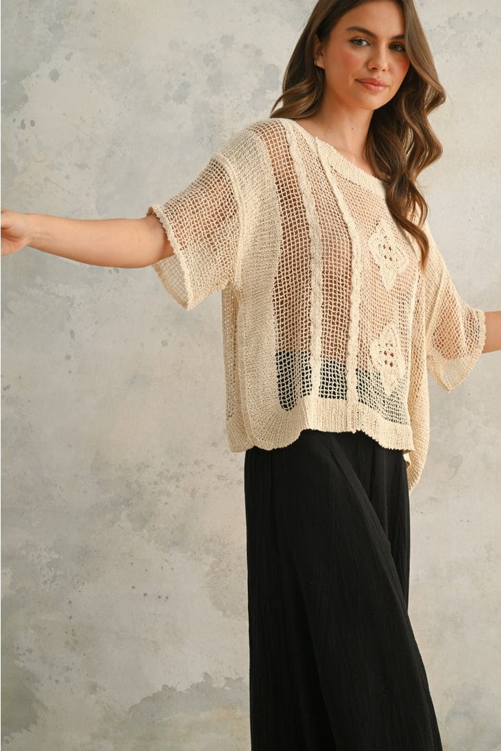 Miou Muse Crochet Knit Short Sleeve Top - Little Miss Muffin Children & Home