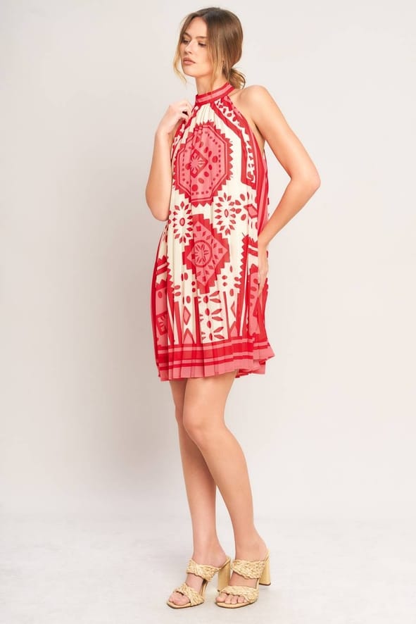 Pink Sunset Medallion Printed Woven Mini Dress