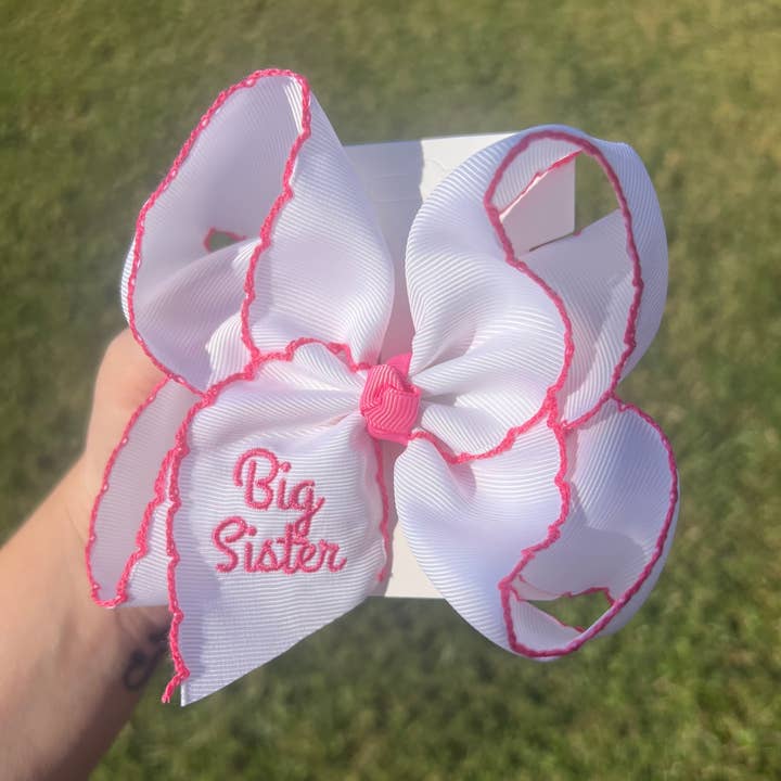 Just For Fun Threads Big Sister Embroidered Moonstitch Hair Bow,5.5" - Little Miss Muffin Children & Home