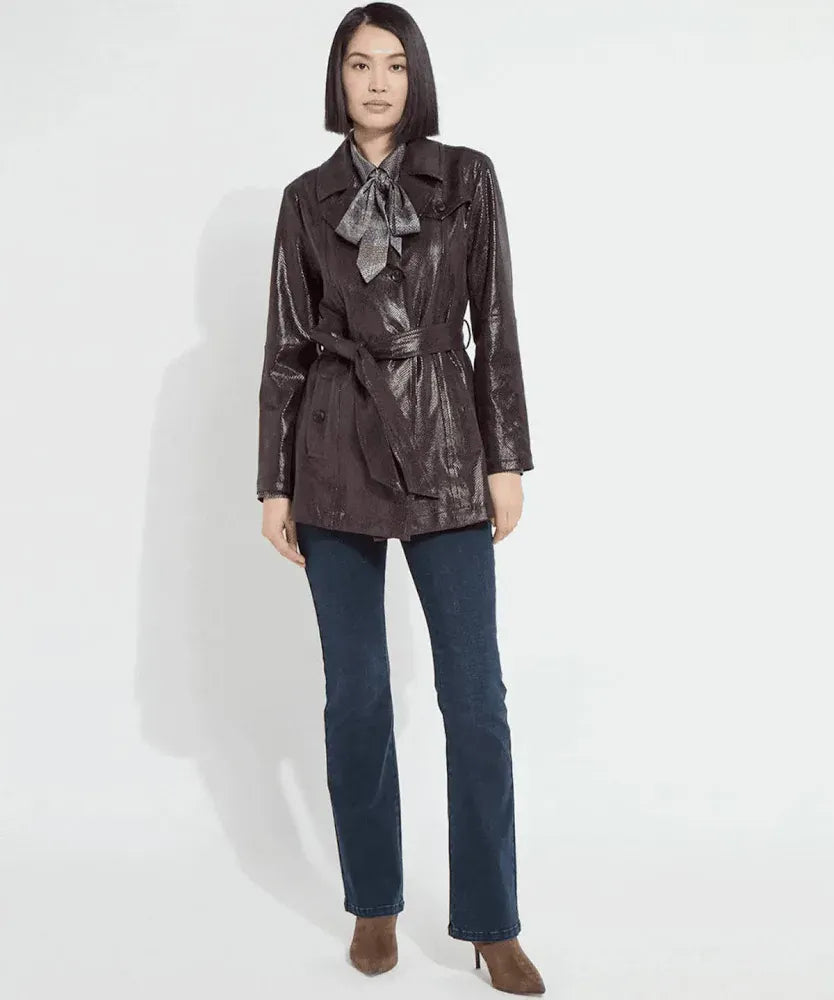Mavis Foil Vegan Suede Belted Trench Coat in Double Espresso Snake