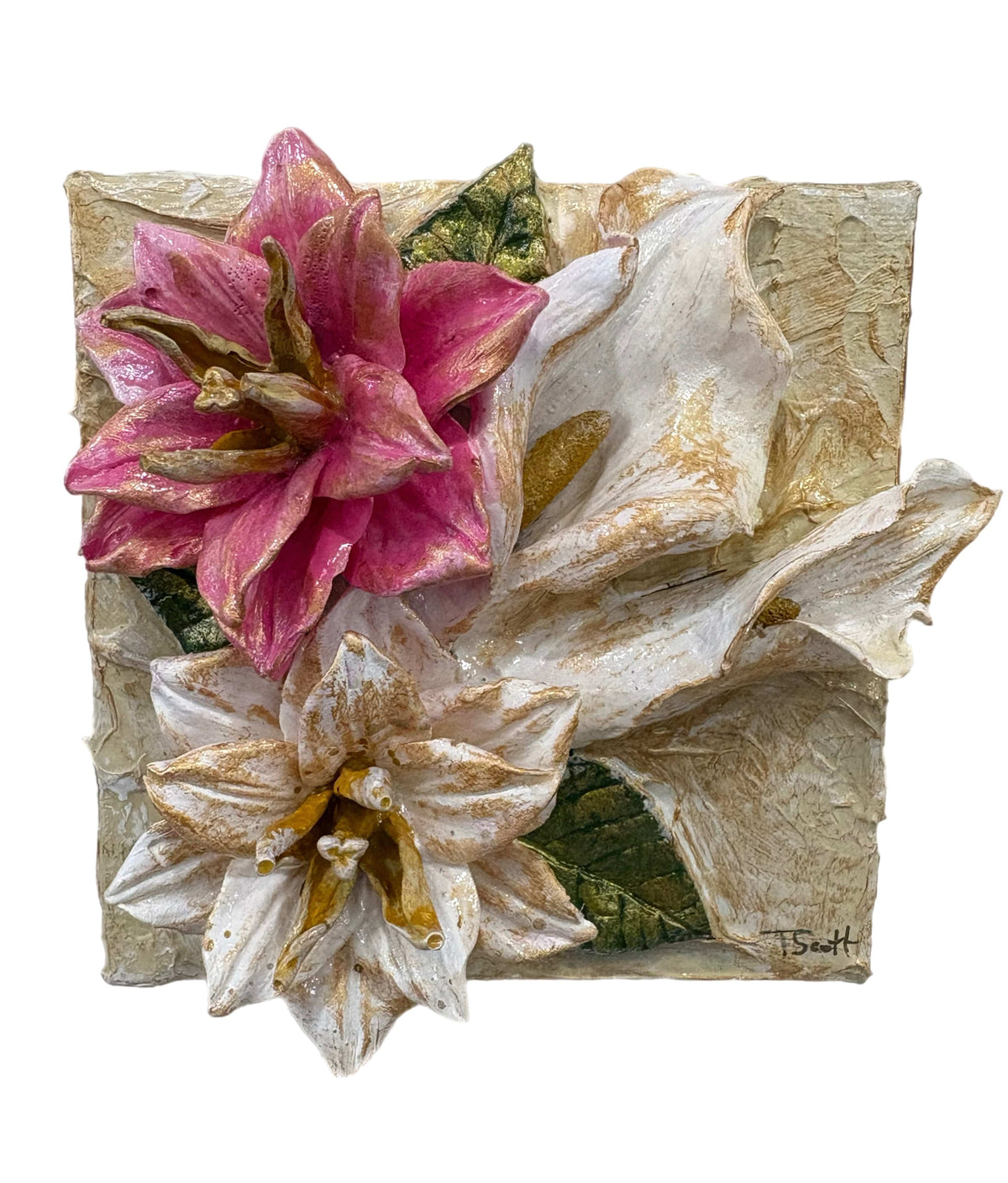 6x6 Clay Floral Lilies Bouquet Artwork