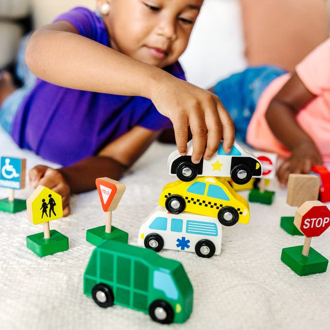 Melissa & Doug Wooden Vehicles & Traffic Signs, 15 Pieces - Little Miss Muffin Children & Home