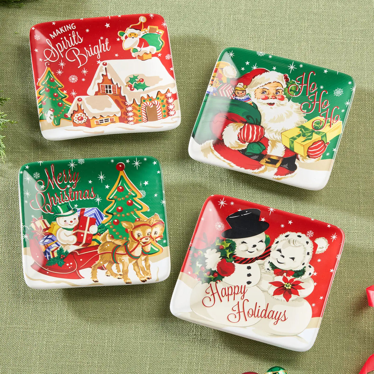 Santa's Retro Christmas 6" Canape Plate, 4 Available Styles