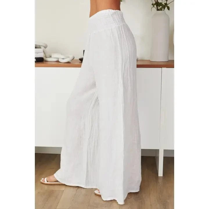 Milio Milano Milio Milano Smocked Waist Linen Palazzo Pants - Little Miss Muffin Children & Home