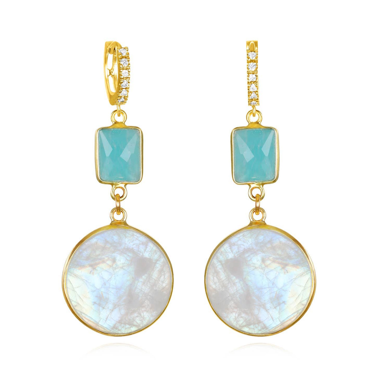 Amelia Rose Jewelry Rainbow Moonstone & Amazonite Huggies - Little Miss Muffin Children & Home