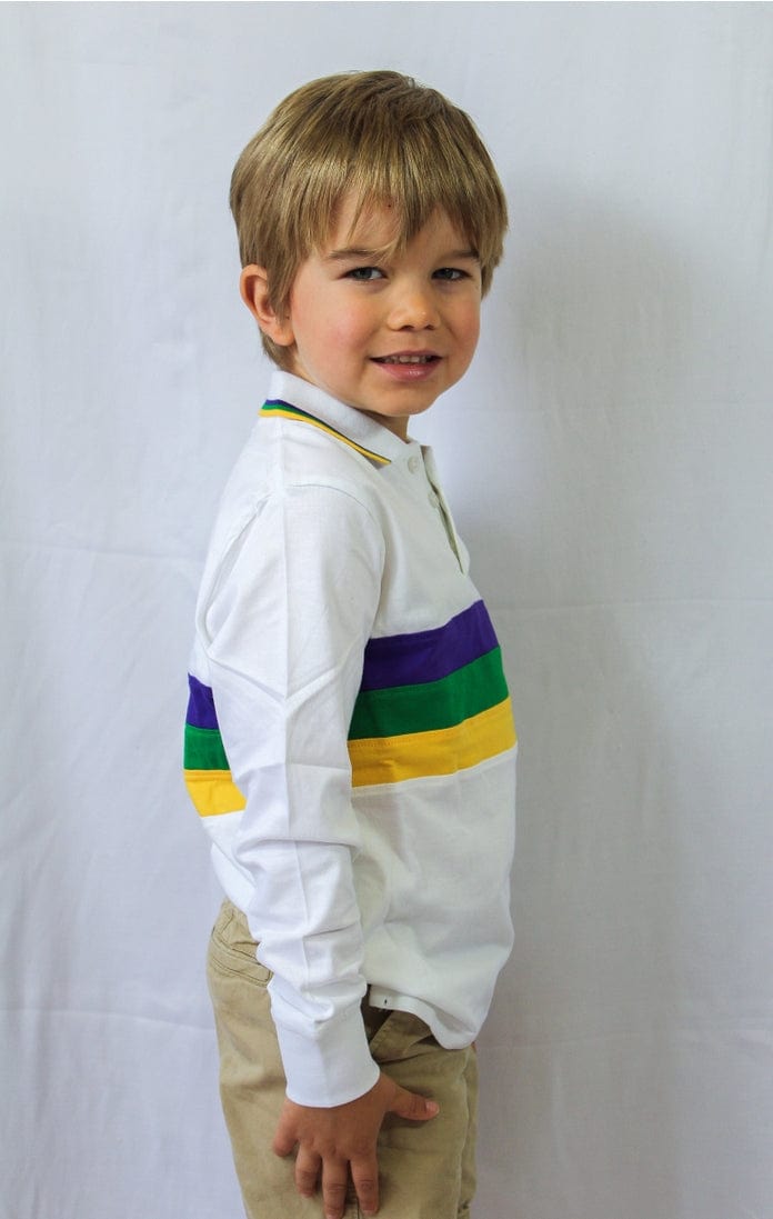 Mardi Gras Creations Mardi Gras Creations White Chest Stripe Youth Long Sleeve Shirt - Little Miss Muffin Children & Home
