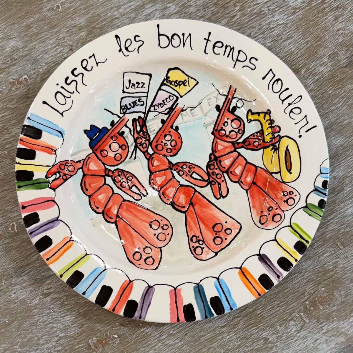 Jan Salzer Art Jazz Fest Crawfish Round Plate - Little Miss Muffin Children & Home