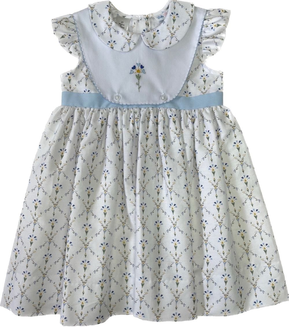 Lulu Bebe Lulu Bebe Blue Heart Embroidered Mia Bib Dress - Little Miss Muffin Children & Home