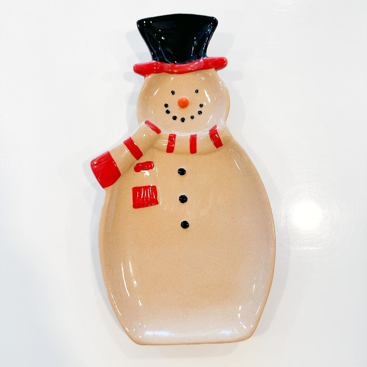 Hand-Painted Stoneware Snowman Dish