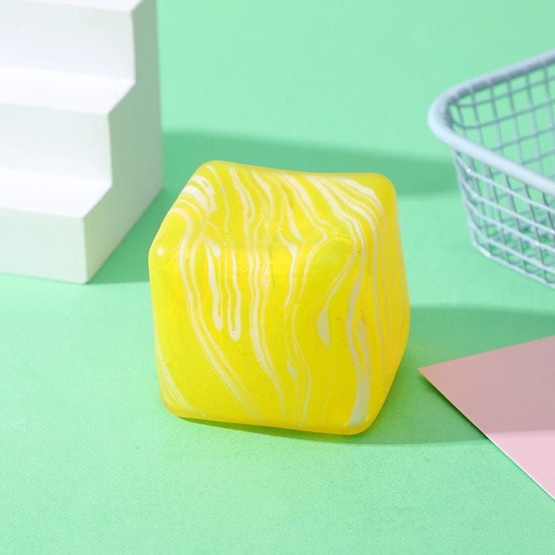 Yellow Marble Ice Cube Squishy Slow Rising Stress Relief Fidget Toy