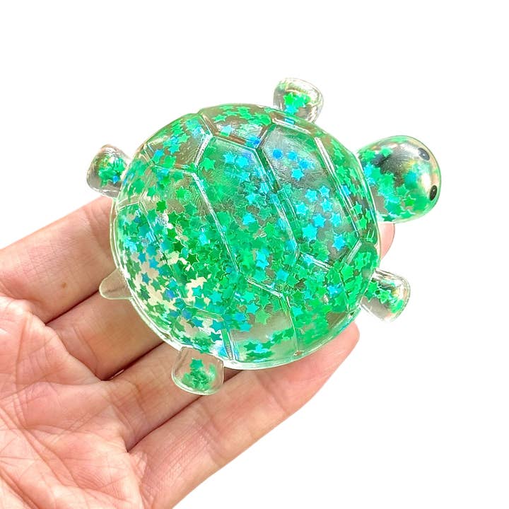 Glitter Turtle Squishy Stress Relief Toy with Taffy-Like Texture, 5 Available Colors