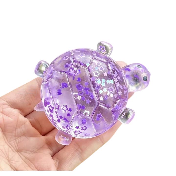 Glitter Turtle Squishy Stress Relief Toy with Taffy-Like Texture, 5 Available Colors