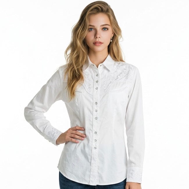 Women's Vintage White-on-White Tooling Embroidered Western Shirt