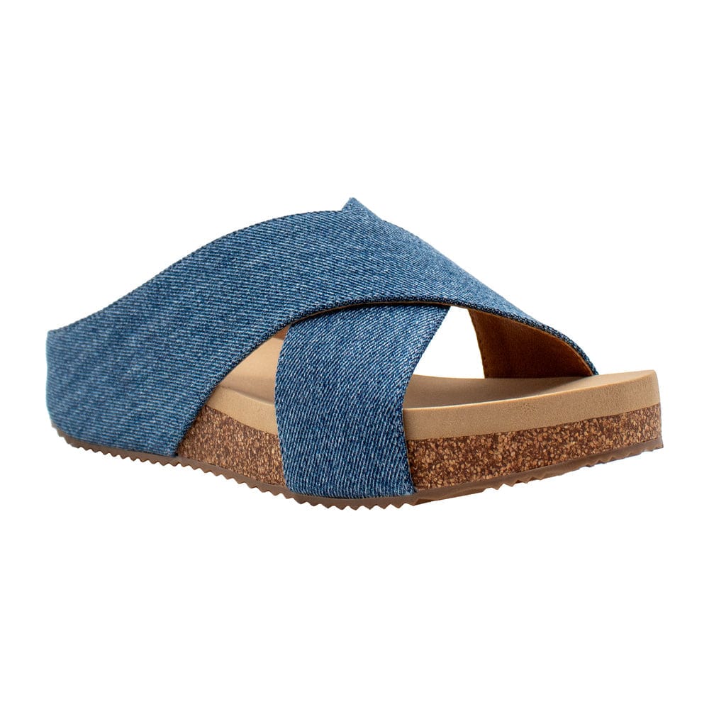 Volatile Volatile Ablette Linen Criss Cross Slide Sandals in Denim - Little Miss Muffin Children & Home