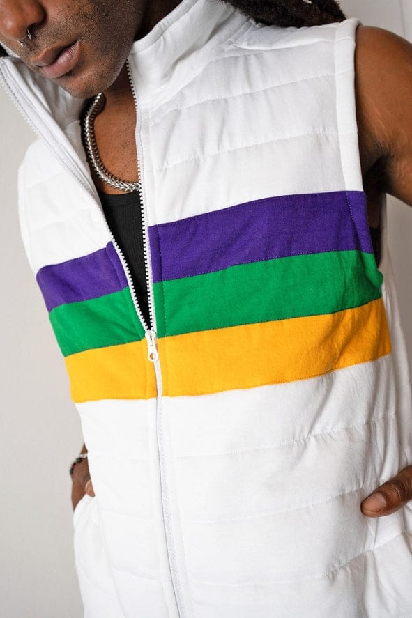 Adult White Mardi Gras Chest Stripe Quilted Vest