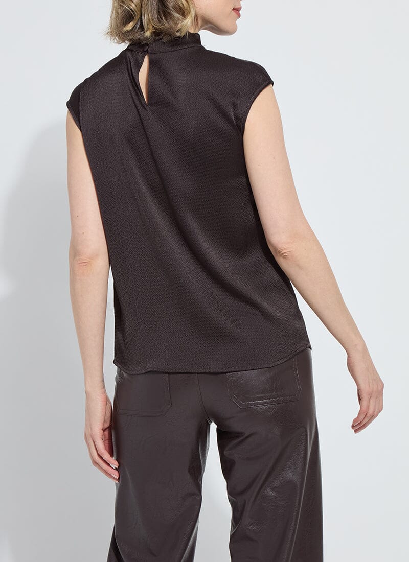 satin high neck ruffle blouse n brown