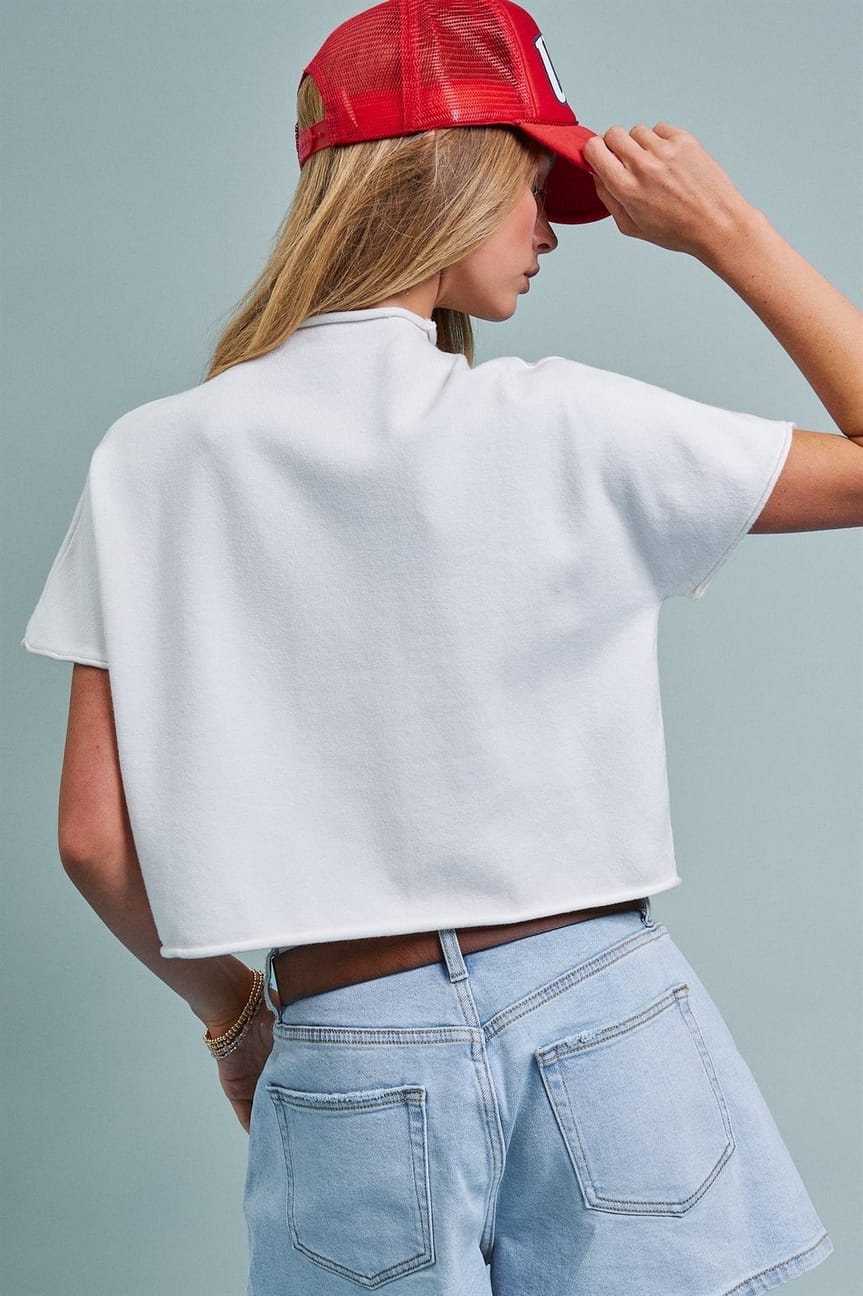 American Flag Graphic Raw Edge Crop Tee