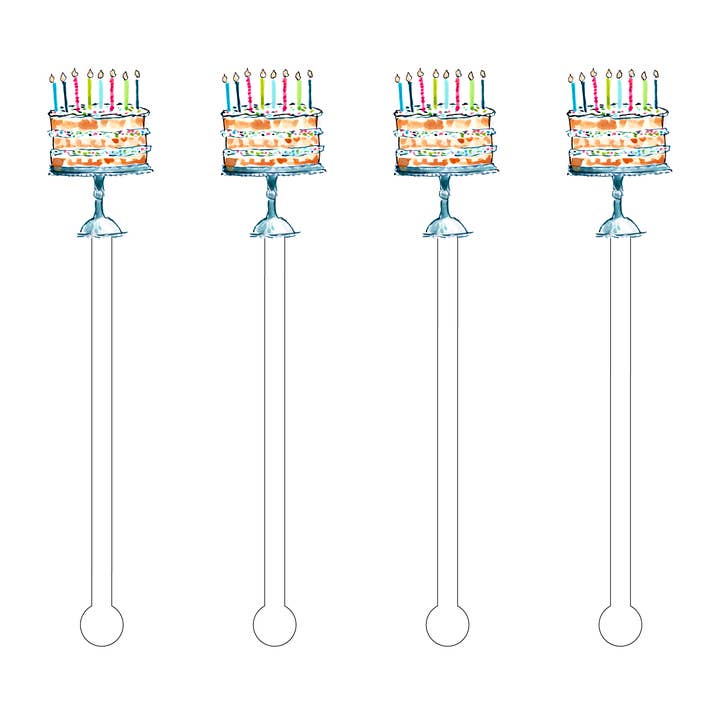 As X Evelyn Henson Happy Birthday Confetti Cake Set 4 Acrylic Stir Sticks