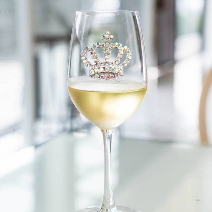Aurora Borealis Crown Jeweled Stemmed Wine Glass