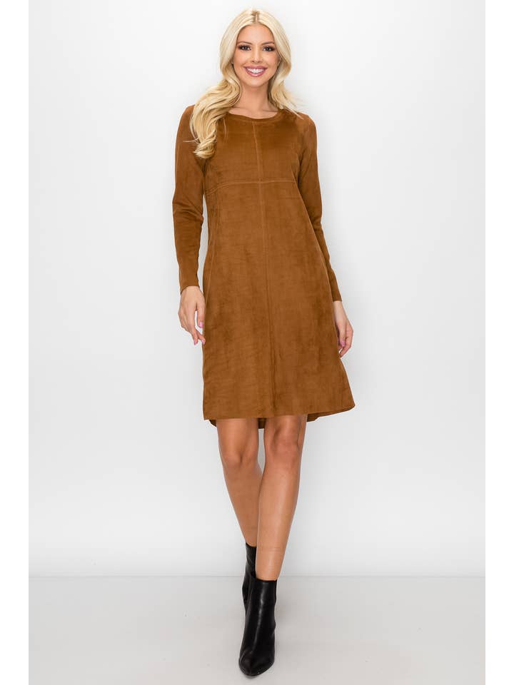 Aurora Stretch Suede Dress with Pockets in Caramel Caramel / XL