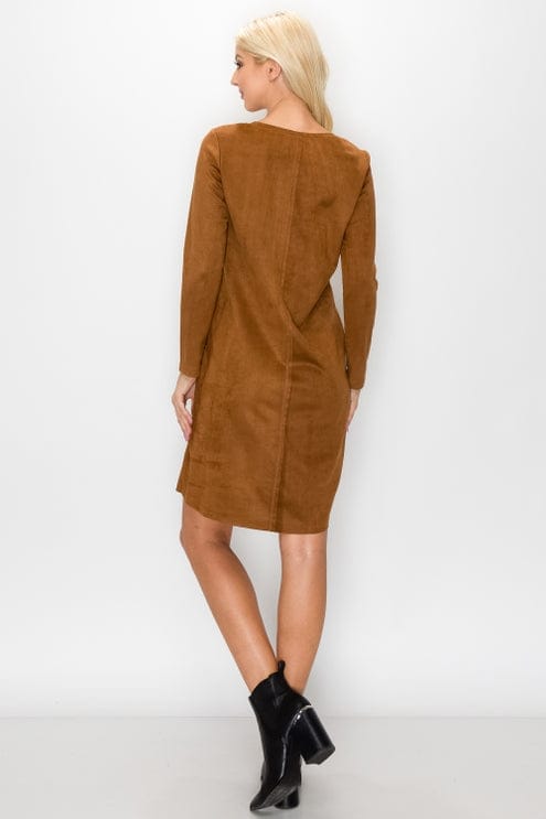 caramel long sleeve suede dress