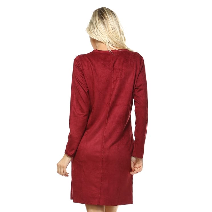 wine suede long sleeve dress