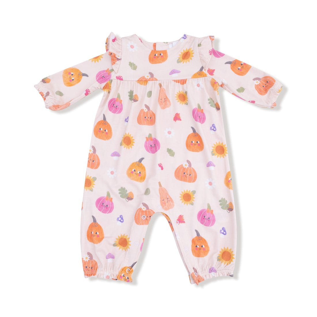 Autumn Pumpkins Pink Ruffle Sleeve Romper