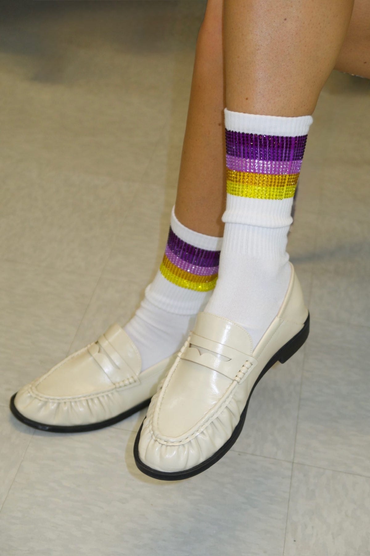 Sparkle City Purple and Gold Rhinestone Crew Socks
