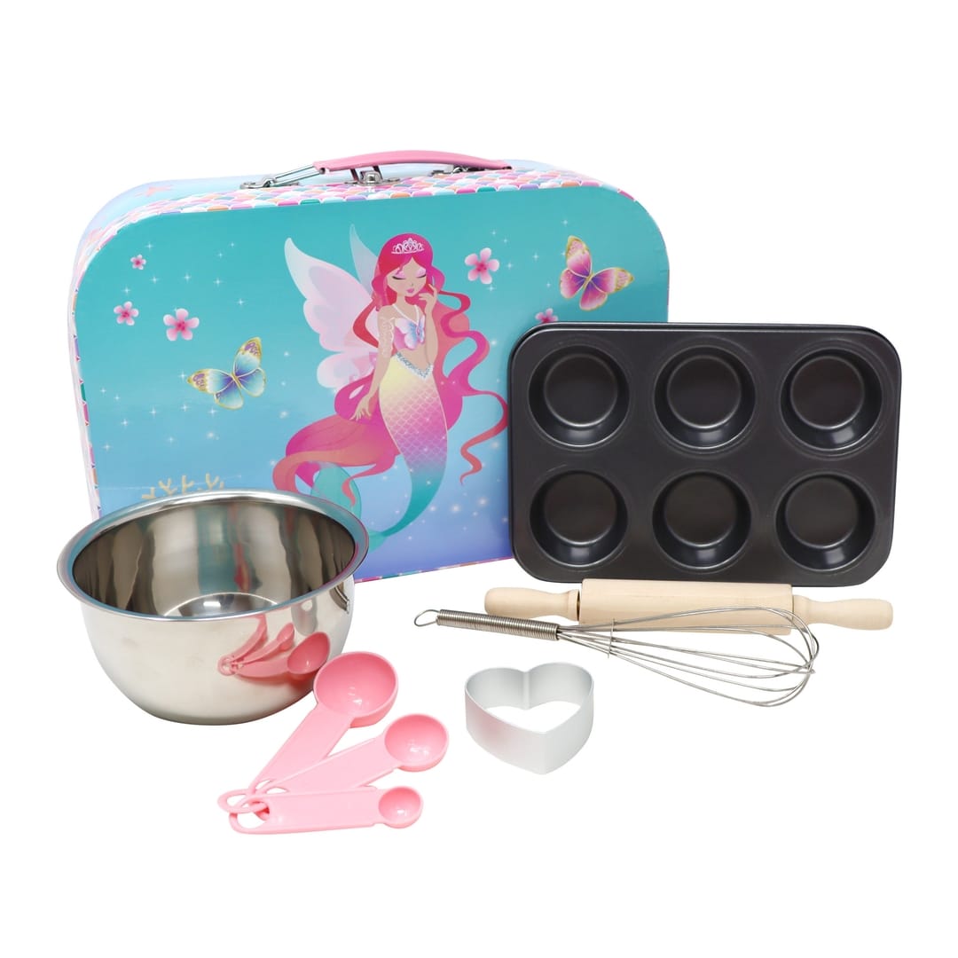 Pink Poppy Shimmering Mermaid 6 Piece Kids Baking Set & Carry Case