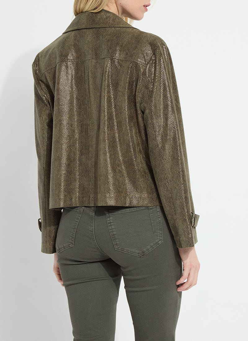 Emory Vegan Suede Moto Jacket in Woodland Snake