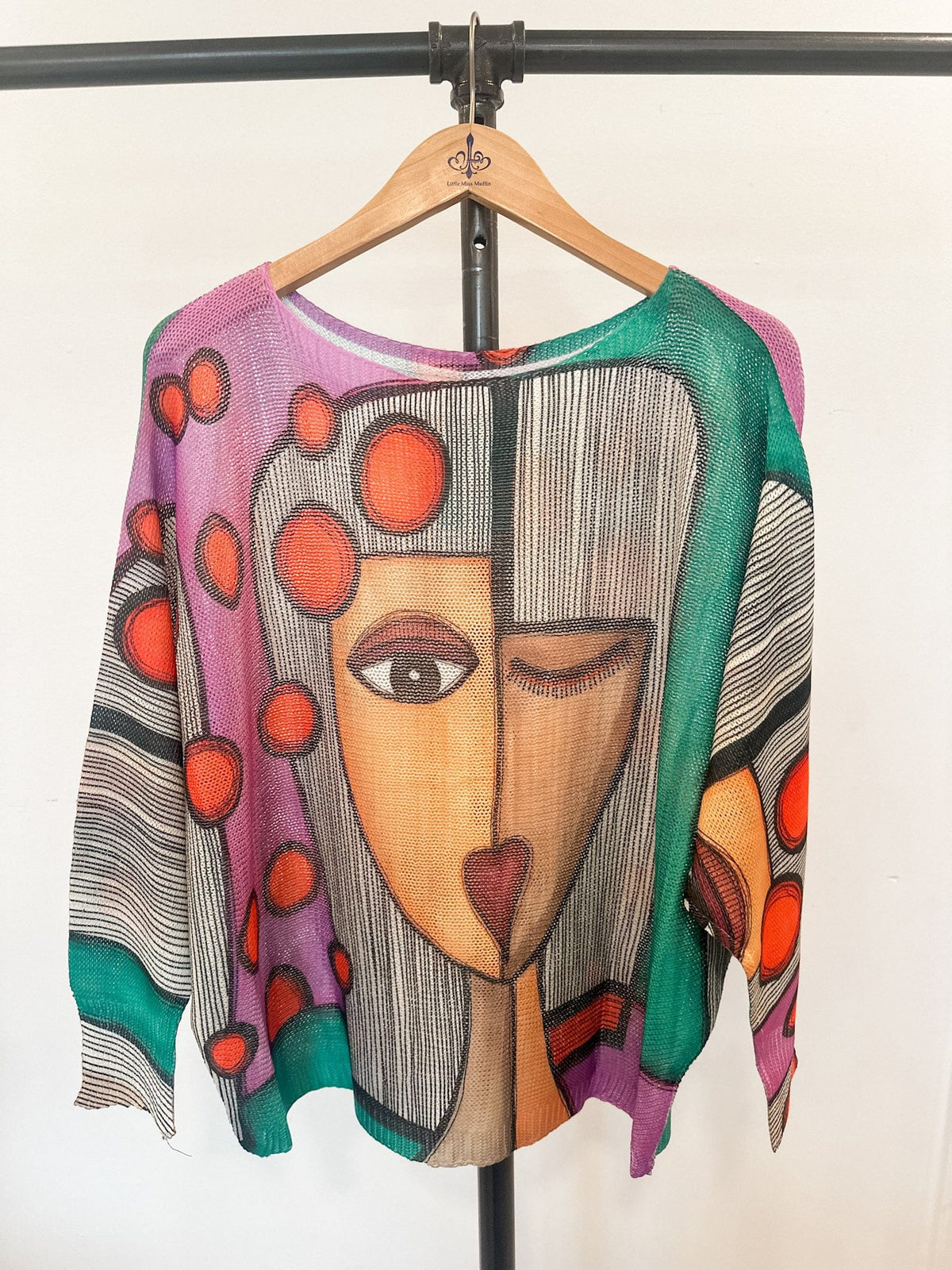 Purple Picasso Printed Spring Long Sleeves Sweater