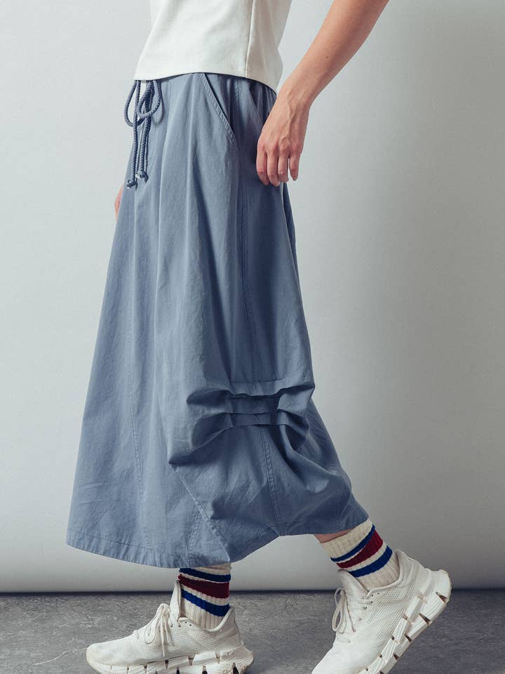 Balloon Hem Drawstring Maxi Skirt