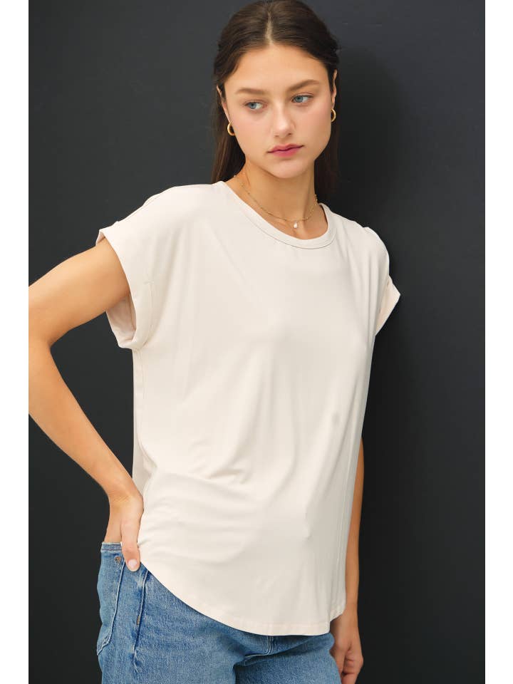 Bamboo Modal Dolman Cap Sleeve T-Shirt in Natural