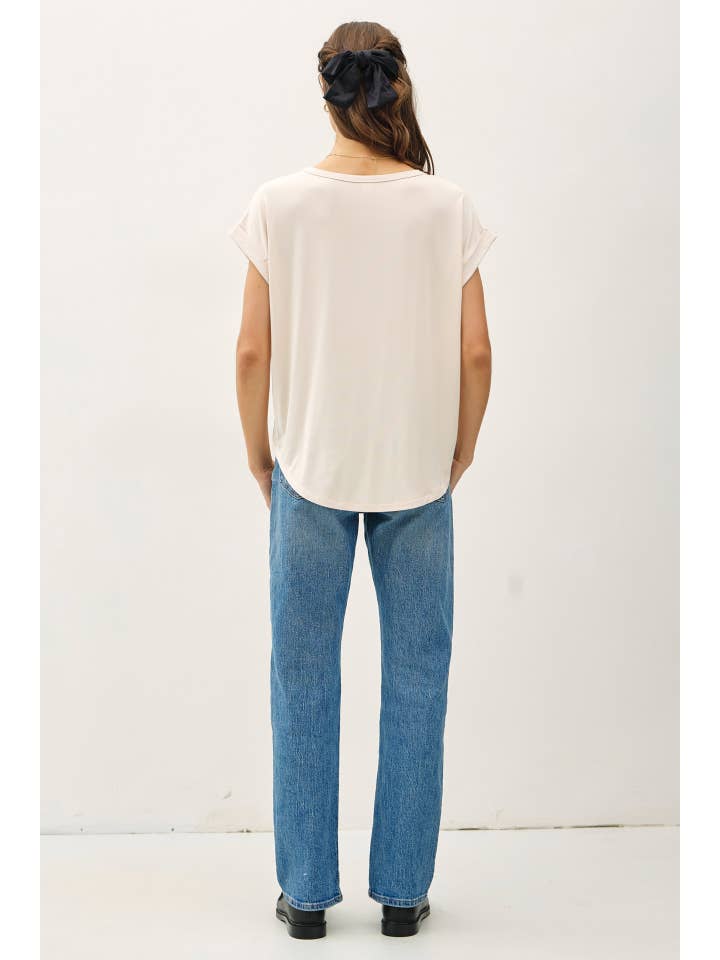 Bamboo Modal Dolman Cap Sleeve T-Shirt in Natural
