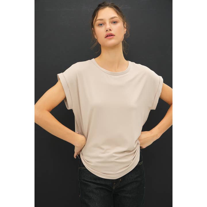 Be Cool Bamboo Modal Dolman Cap Sleeve T-Shirt in Stone - Little Miss Muffin Children & Home