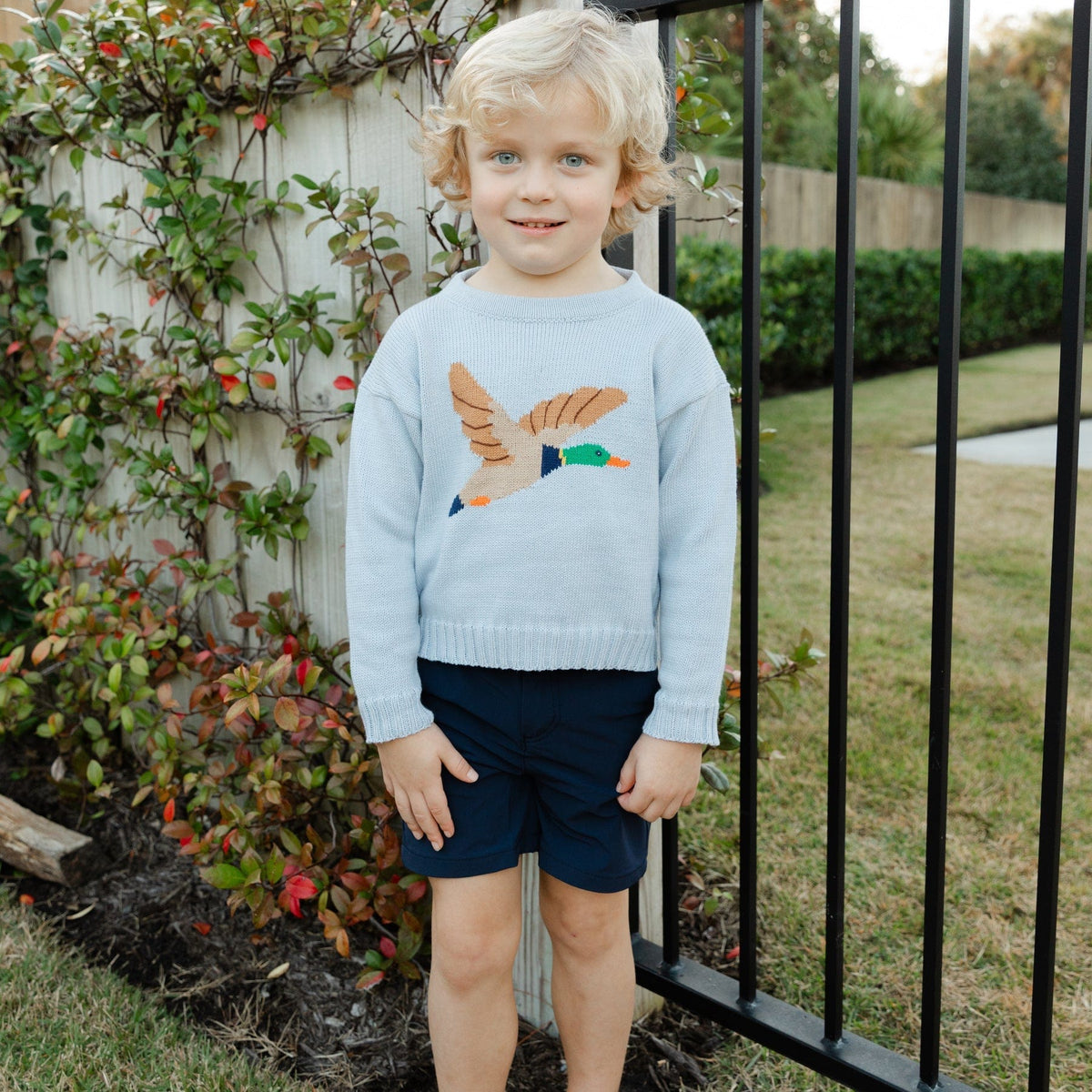 Bailey Boys Crew Neck Duck Sweater in Grey - Little Miss Muffin Children & Home