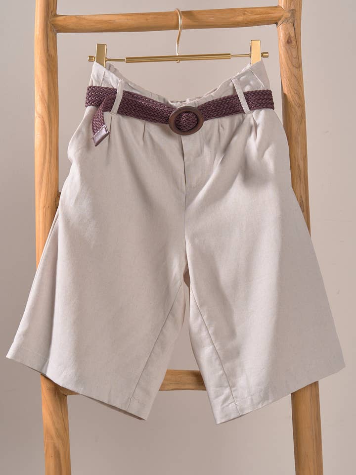 Belted Linen Blend Bermuda Shorts