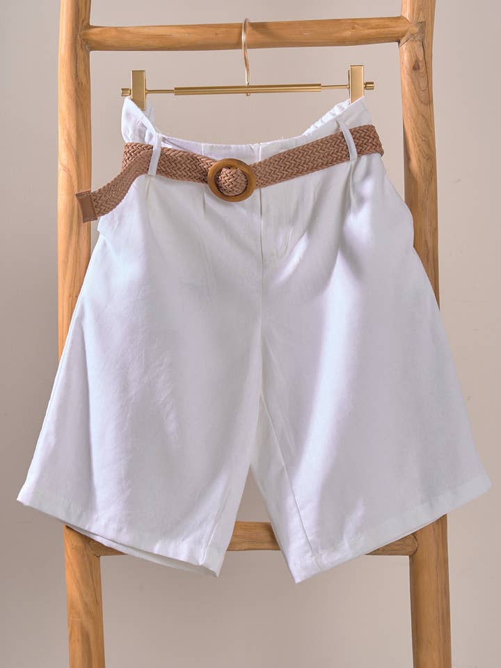 Belted Linen Blend Bermuda Shorts
